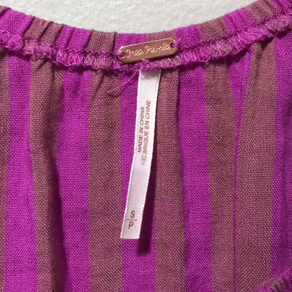 Free People Folk Town Linen Tunic Dress with Pockets Purple Stripe Size S Boho - Picture 12 of 13